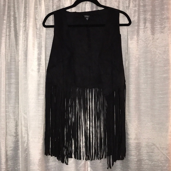 TCEC Jackets & Blazers - black tank top fringe vest
